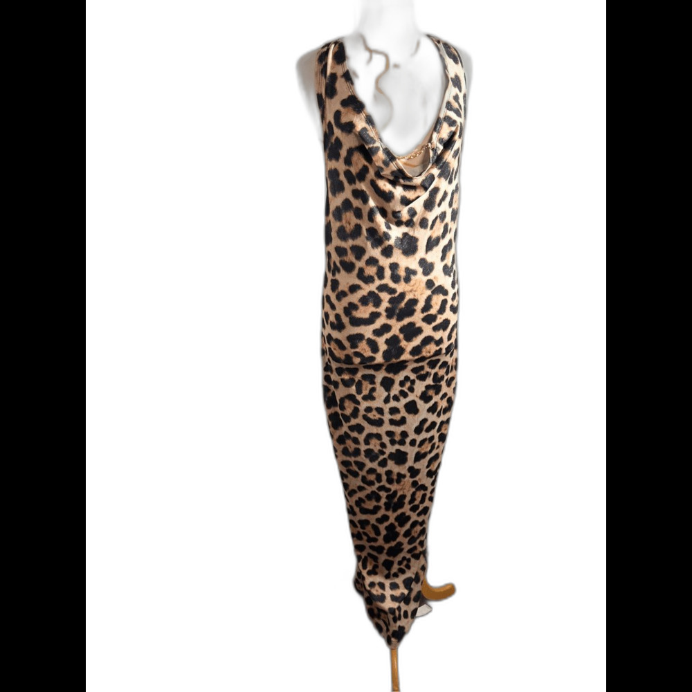 Missguided Dress Size L Modern Halter Cheetah Mob Wife Old Money Maxi Dress